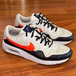 Nike Men’s Air Max Sneakers - White with Orange Swoosh and Black Accents size 12